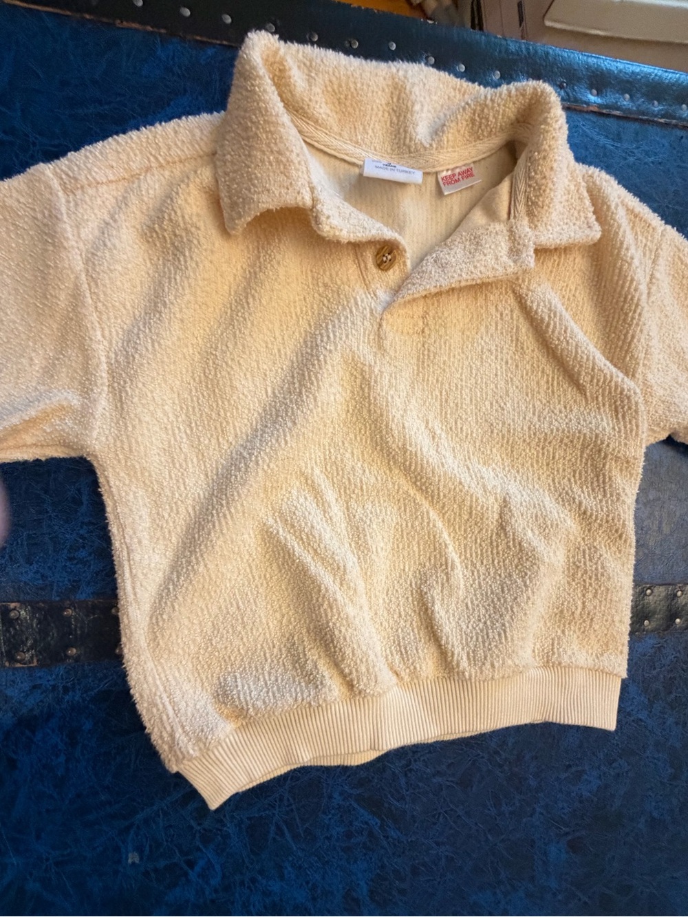 Zara Cream Textured Collared Pullover Top